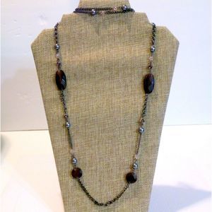 Vintage Avon Gunmetal Purple Cats Eye and Rhinestone Station Chain Necklace